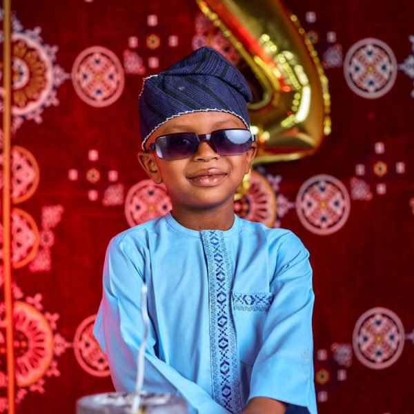 Boys Royal Blue Kurta Pajama with Brocade Jacket