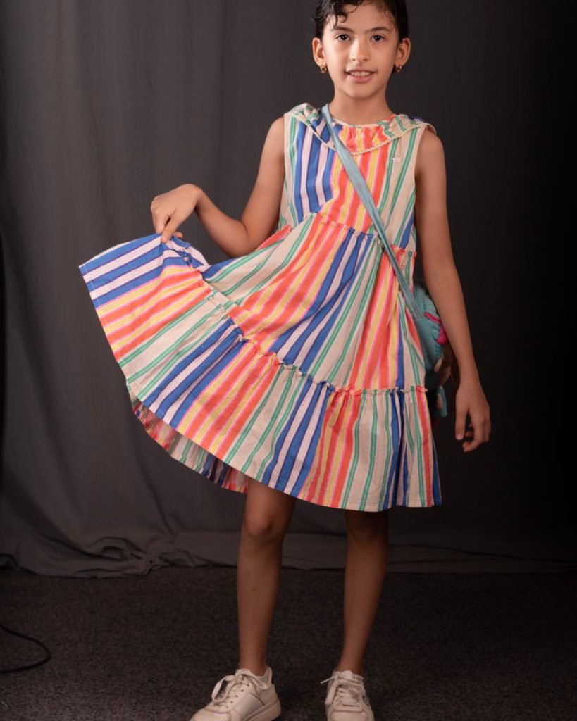 Girls Striped Tiered Summer Dress